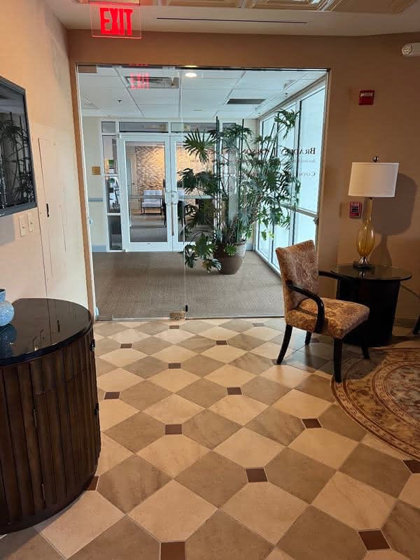 Departure area view from the lobby towards the front entrance